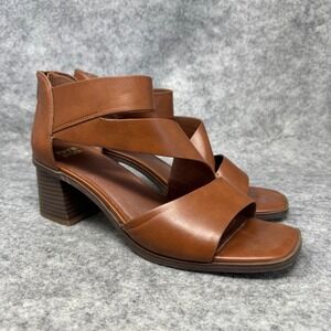 Frye‎ & Co Roxy Sandals Womens Size 11 Block Heel Zip Back Shoe Brown